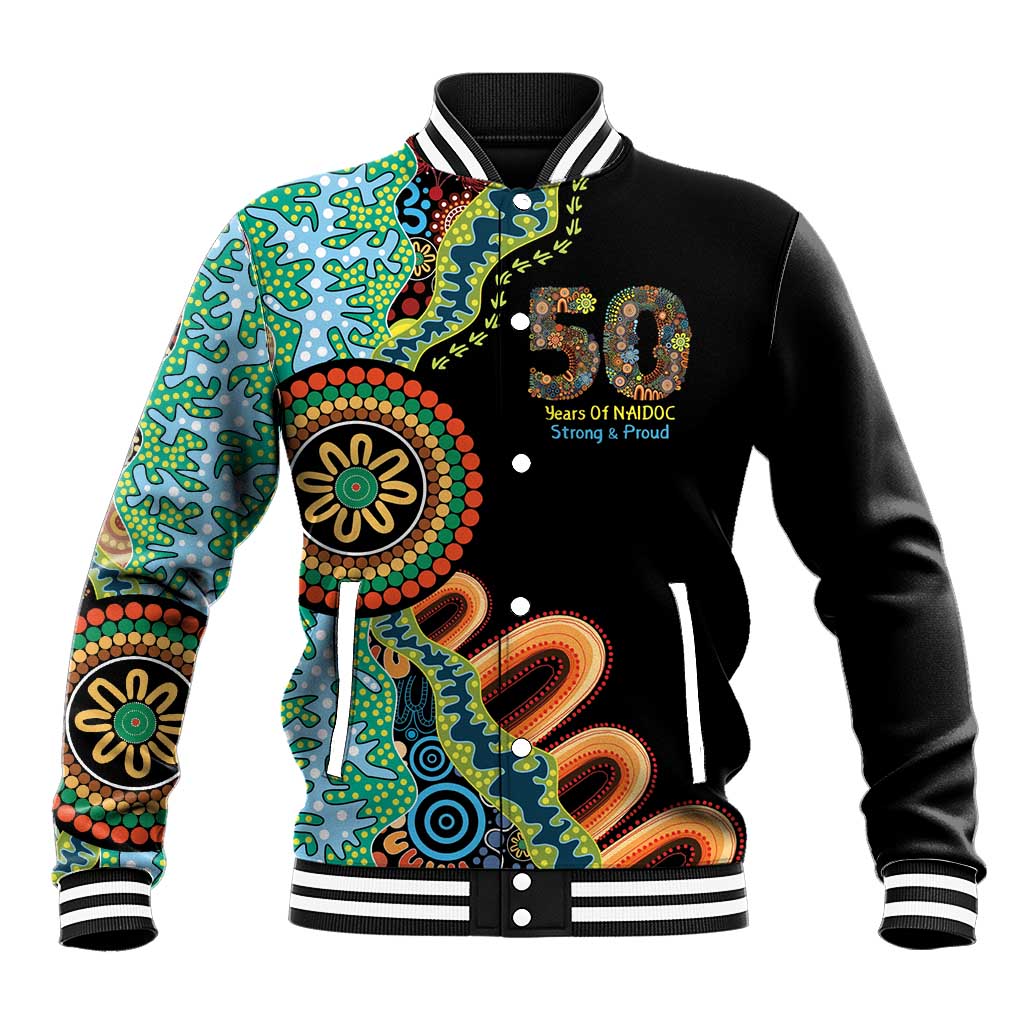 50 Years Of NAIDOC Baseball Jacket Strong and Proud Aboriginal Dot Painting No3