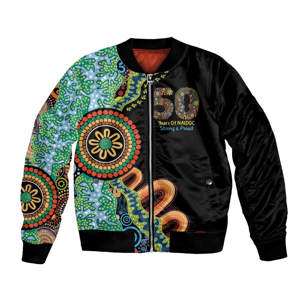 50 Years Of NAIDOC Bomber Jacket Strong and Proud Aboriginal Dot Painting No3