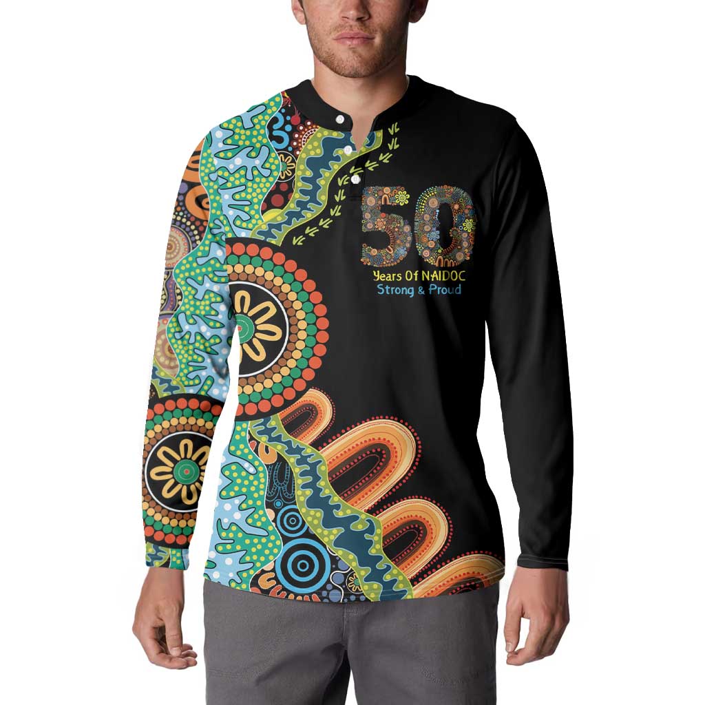 50 Years Of NAIDOC Button Sweatshirt Strong and Proud Aboriginal Dot Painting No3