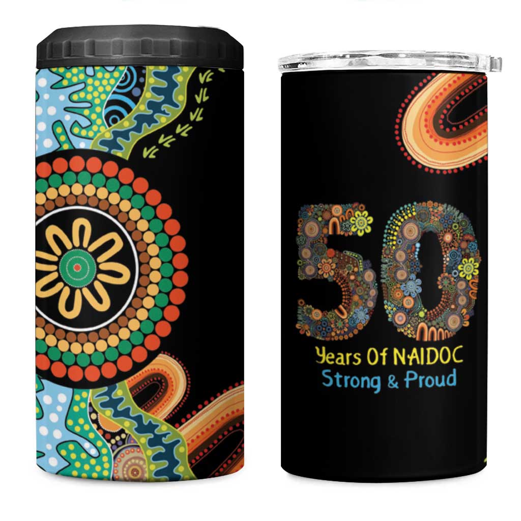 50 Years Of NAIDOC 4 in 1 Can Cooler Tumbler Strong and Proud Aboriginal Dot Painting No3