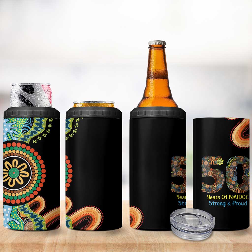 50 Years Of NAIDOC 4 in 1 Can Cooler Tumbler Strong and Proud Aboriginal Dot Painting No3