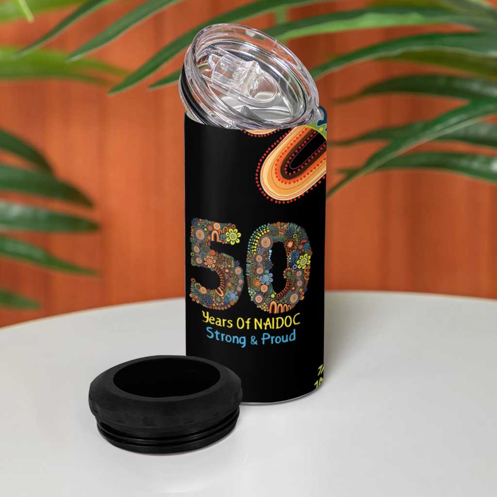 50 Years Of NAIDOC 4 in 1 Can Cooler Tumbler Strong and Proud Aboriginal Dot Painting No3