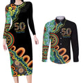 50 Years Of NAIDOC Couples Matching Long Sleeve Bodycon Dress and Long Sleeve Button Shirt Strong and Proud Aboriginal Dot Painting No3