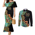 50 Years Of NAIDOC Couples Matching Mermaid Dress and Long Sleeve Button Shirt Strong and Proud Aboriginal Dot Painting No3