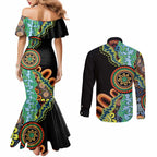 50 Years Of NAIDOC Couples Matching Mermaid Dress and Long Sleeve Button Shirt Strong and Proud Aboriginal Dot Painting No3