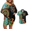 50 Years Of NAIDOC Couples Matching Off Shoulder Short Dress and Hawaiian Shirt Strong and Proud Aboriginal Dot Painting No3