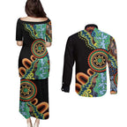 50 Years Of NAIDOC Couples Matching Puletasi and Long Sleeve Button Shirt Strong and Proud Aboriginal Dot Painting No3