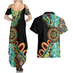 50 Years Of NAIDOC Couples Matching Summer Maxi Dress and Hawaiian Shirt Strong and Proud Aboriginal Dot Painting No3