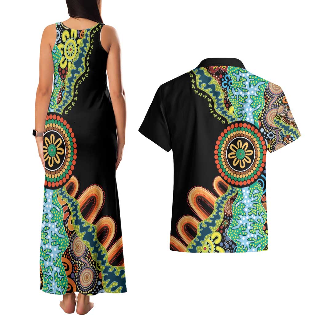 50 Years Of NAIDOC Couples Matching Tank Maxi Dress and Hawaiian Shirt Strong and Proud Aboriginal Dot Painting No3