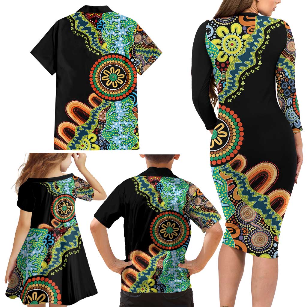 50 Years Of NAIDOC Family Matching Long Sleeve Bodycon Dress and Hawaiian Shirt Strong and Proud Aboriginal Dot Painting No3