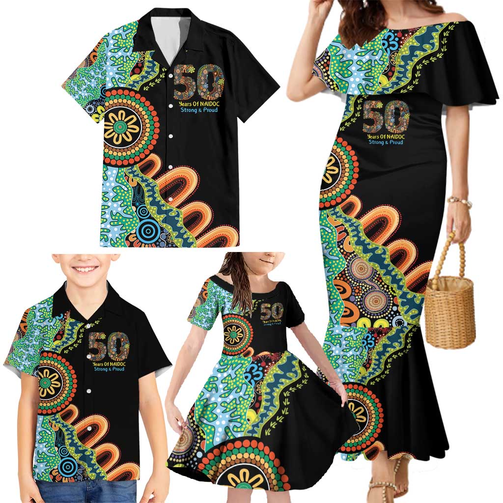 50 Years Of NAIDOC Family Matching Mermaid Dress and Hawaiian Shirt Strong and Proud Aboriginal Dot Painting No3