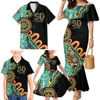 50 Years Of NAIDOC Family Matching Mermaid Dress and Hawaiian Shirt Strong and Proud Aboriginal Dot Painting No3