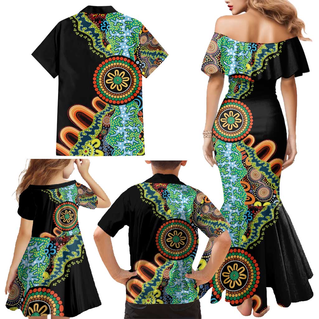 50 Years Of NAIDOC Family Matching Mermaid Dress and Hawaiian Shirt Strong and Proud Aboriginal Dot Painting No3