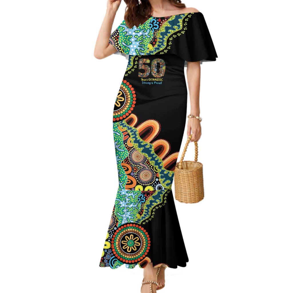 50 Years Of NAIDOC Family Matching Mermaid Dress and Hawaiian Shirt Strong and Proud Aboriginal Dot Painting No3