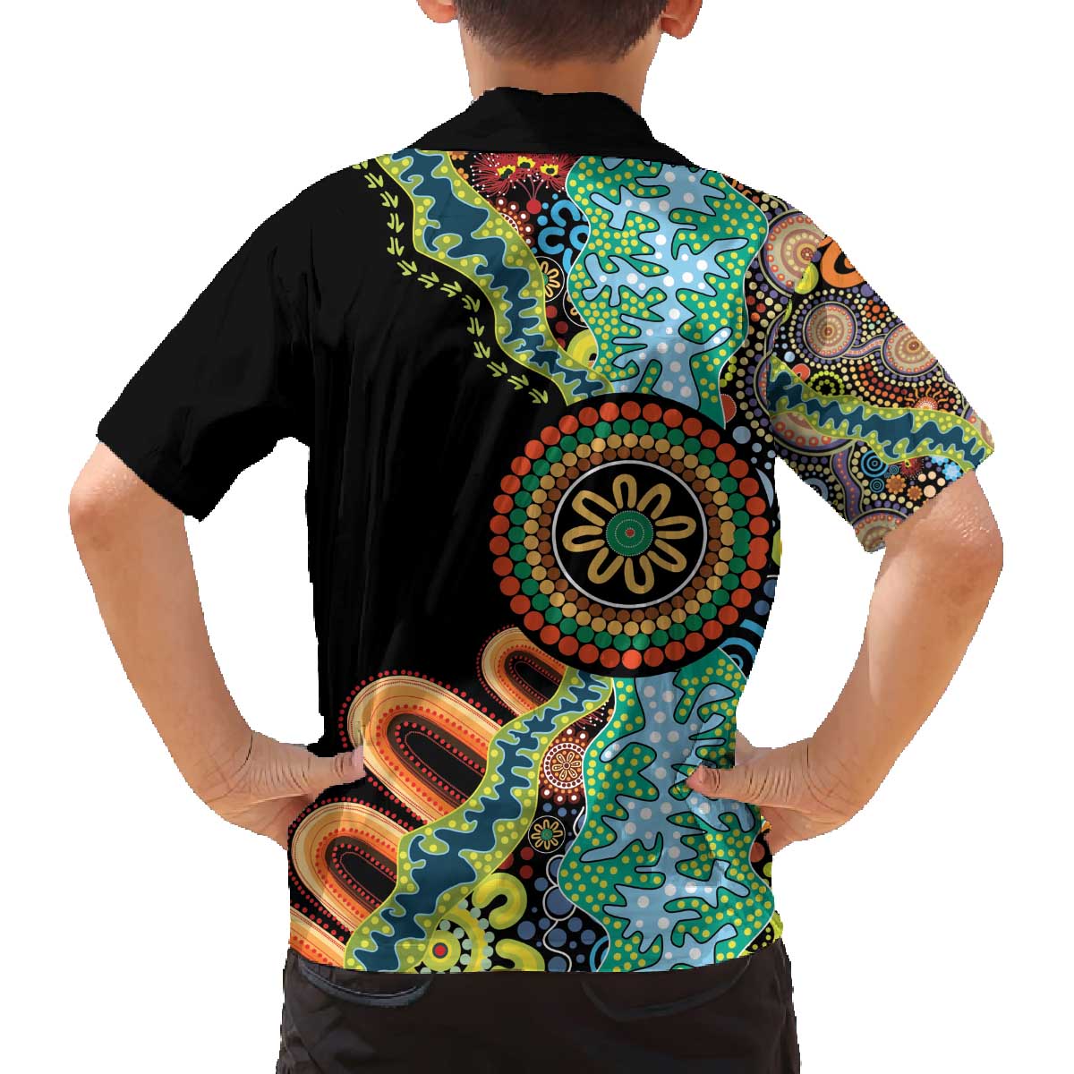 50 Years Of NAIDOC Family Matching Off The Shoulder Long Sleeve Dress and Hawaiian Shirt Strong and Proud Aboriginal Dot Painting No3