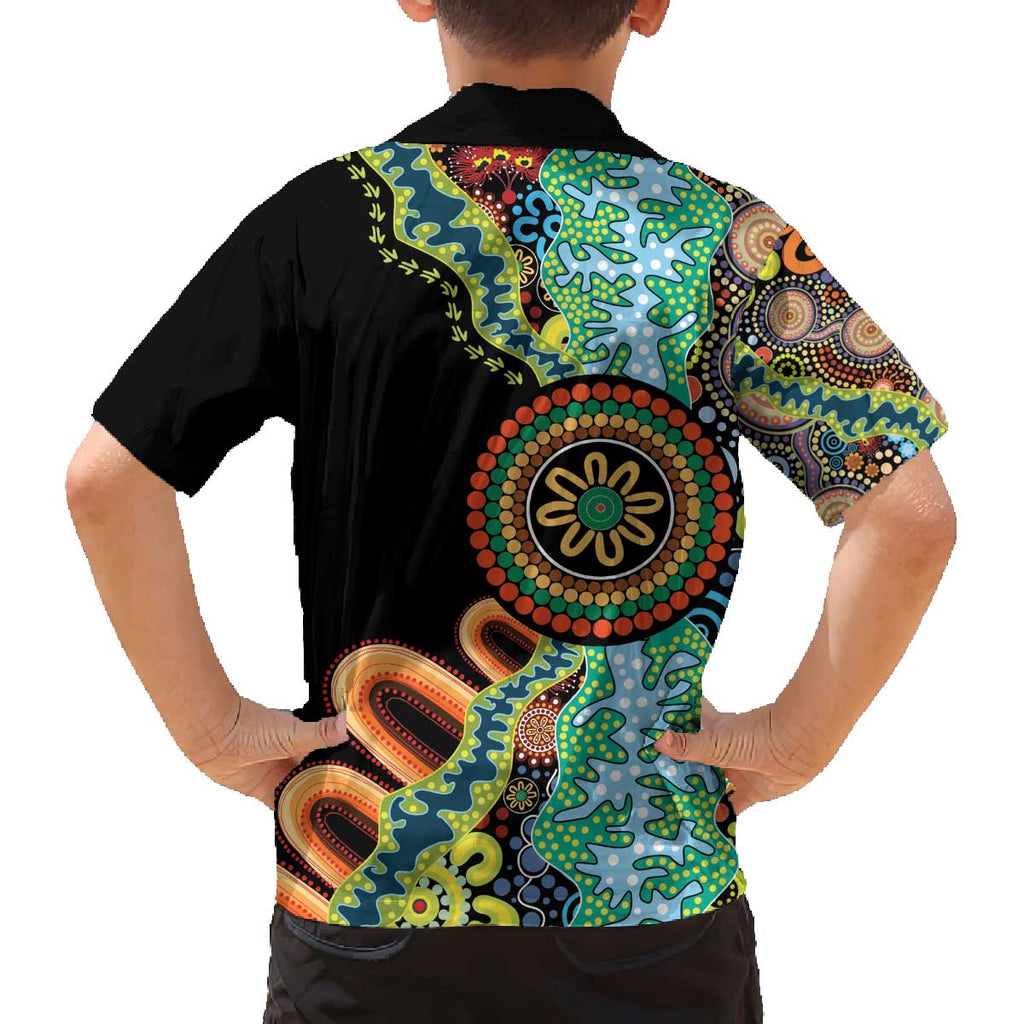 50 Years Of NAIDOC Family Matching Off The Shoulder Long Sleeve Dress and Hawaiian Shirt Strong and Proud Aboriginal Dot Painting No3