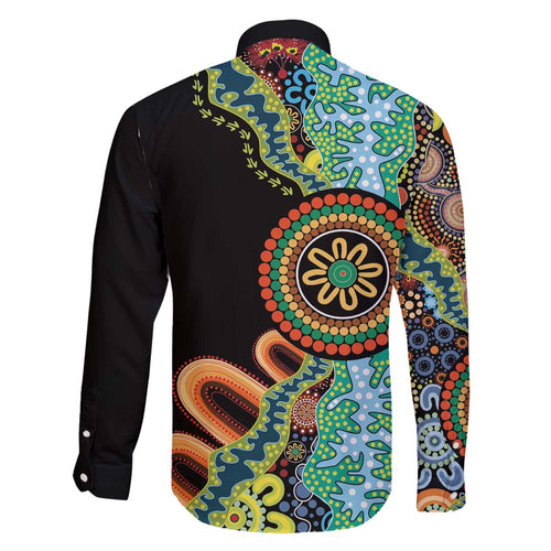 50 Years Of NAIDOC Family Matching Off The Shoulder Long Sleeve Dress and Hawaiian Shirt Strong and Proud Aboriginal Dot Painting No3