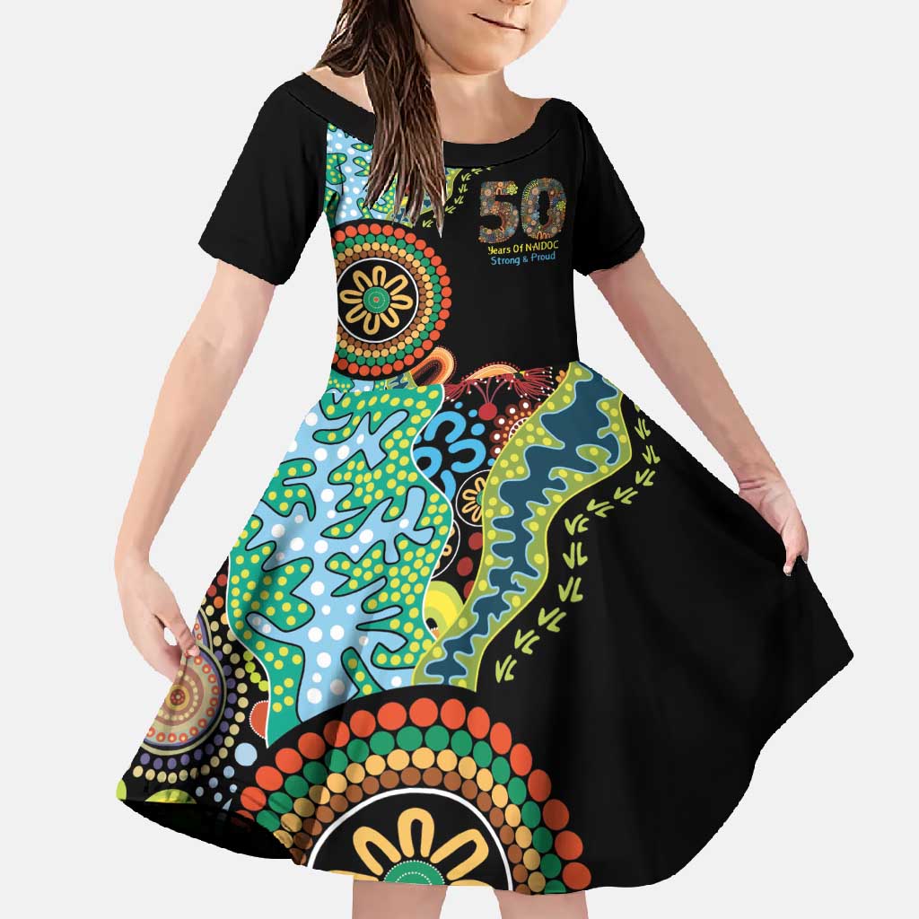 50 Years Of NAIDOC Family Matching Off Shoulder Maxi Dress and Hawaiian Shirt Strong and Proud Aboriginal Dot Painting No3
