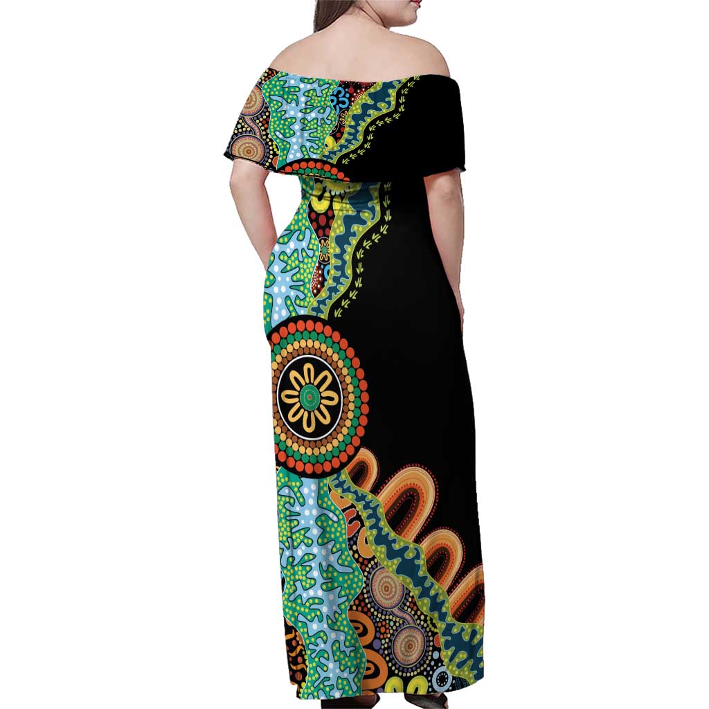 50 Years Of NAIDOC Family Matching Off Shoulder Maxi Dress and Hawaiian Shirt Strong and Proud Aboriginal Dot Painting No3