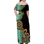 50 Years Of NAIDOC Family Matching Off Shoulder Maxi Dress and Hawaiian Shirt Strong and Proud Aboriginal Dot Painting No3