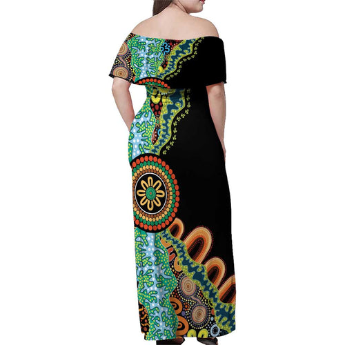 50 Years Of NAIDOC Family Matching Off Shoulder Maxi Dress and Hawaiian Shirt Strong and Proud Aboriginal Dot Painting No3