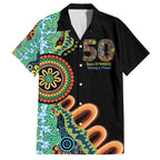 50 Years Of NAIDOC Family Matching Off Shoulder Short Dress and Hawaiian Shirt Strong and Proud Aboriginal Dot Painting No3