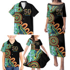 50 Years Of NAIDOC Family Matching Puletasi and Hawaiian Shirt Strong and Proud Aboriginal Dot Painting No3