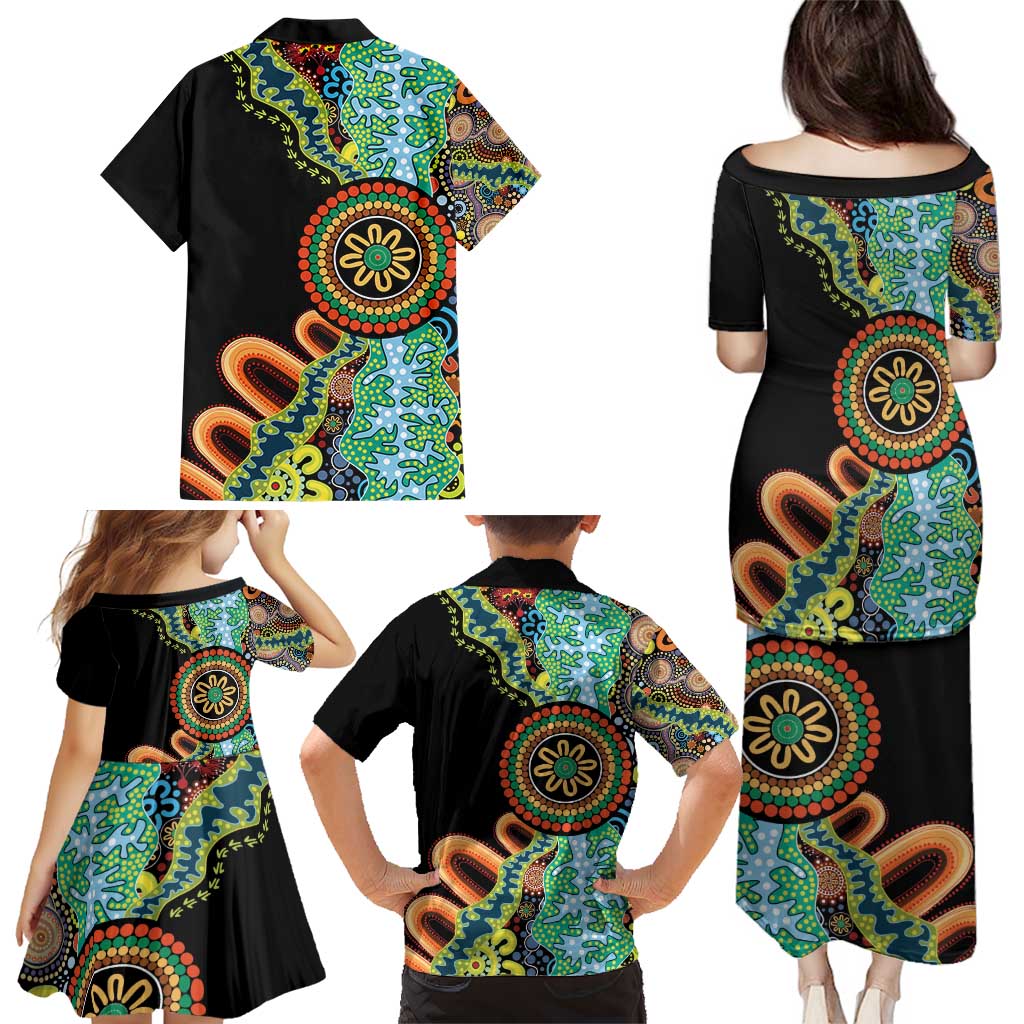 50 Years Of NAIDOC Family Matching Puletasi and Hawaiian Shirt Strong and Proud Aboriginal Dot Painting No3