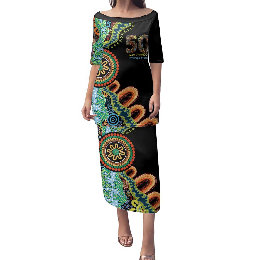 50 Years Of NAIDOC Family Matching Puletasi and Hawaiian Shirt Strong and Proud Aboriginal Dot Painting No3