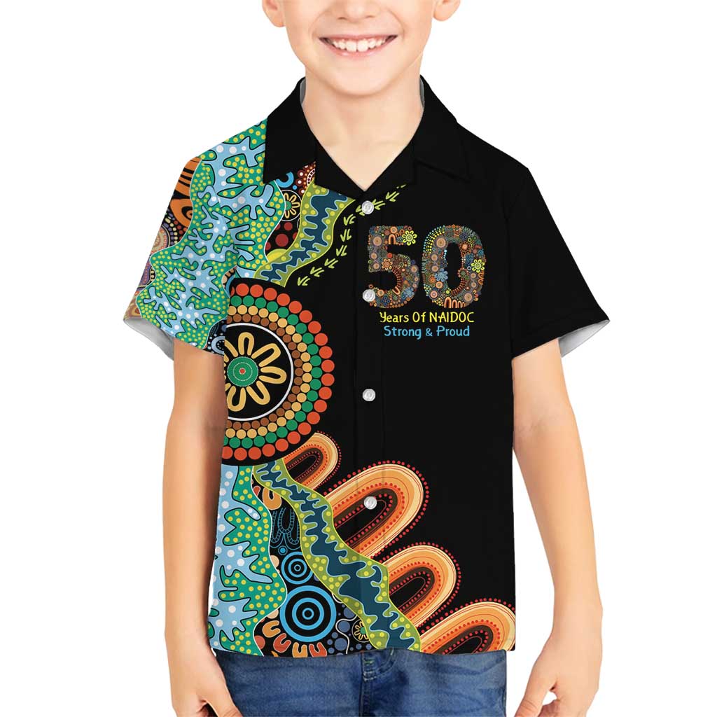 50 Years Of NAIDOC Family Matching Puletasi and Hawaiian Shirt Strong and Proud Aboriginal Dot Painting No3