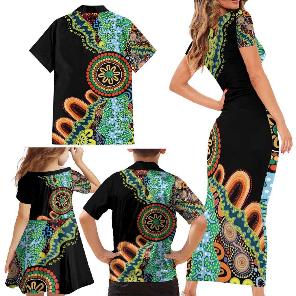 50 Years Of NAIDOC Family Matching Short Sleeve Bodycon Dress and Hawaiian Shirt Strong and Proud Aboriginal Dot Painting No3