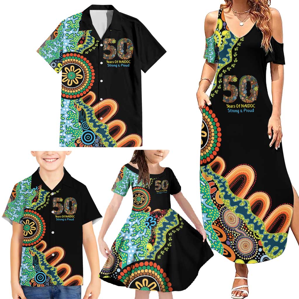 50 Years Of NAIDOC Family Matching Summer Maxi Dress and Hawaiian Shirt Strong and Proud Aboriginal Dot Painting No3