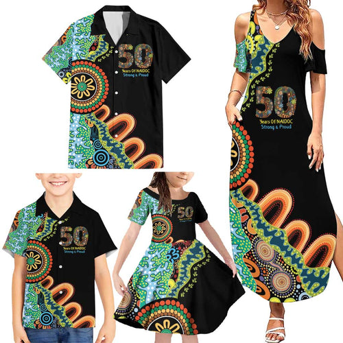 50 Years Of NAIDOC Family Matching Summer Maxi Dress and Hawaiian Shirt Strong and Proud Aboriginal Dot Painting No3