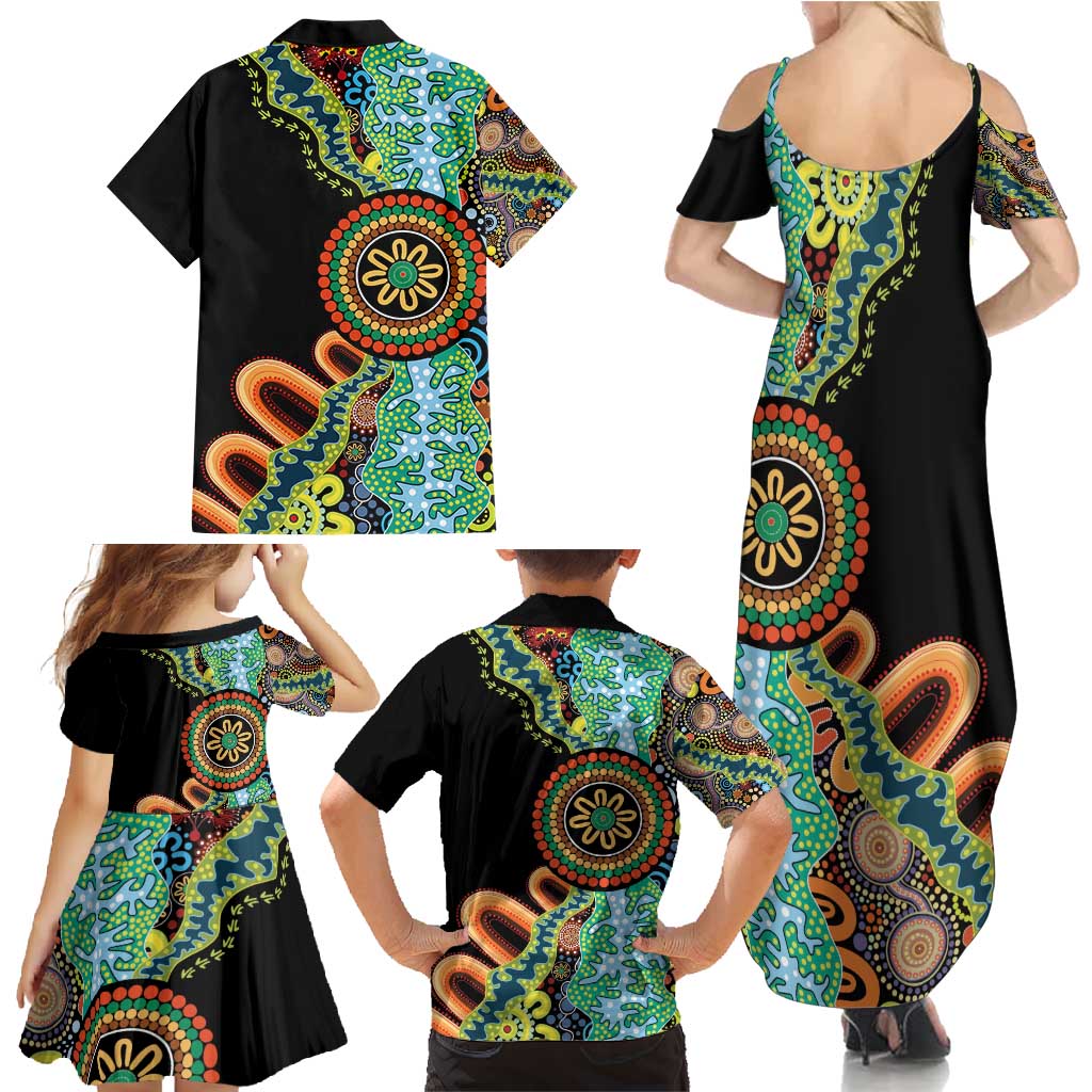 50 Years Of NAIDOC Family Matching Summer Maxi Dress and Hawaiian Shirt Strong and Proud Aboriginal Dot Painting No3