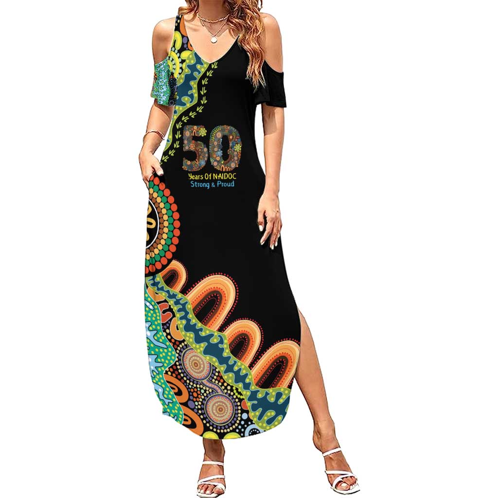 50 Years Of NAIDOC Family Matching Summer Maxi Dress and Hawaiian Shirt Strong and Proud Aboriginal Dot Painting No3