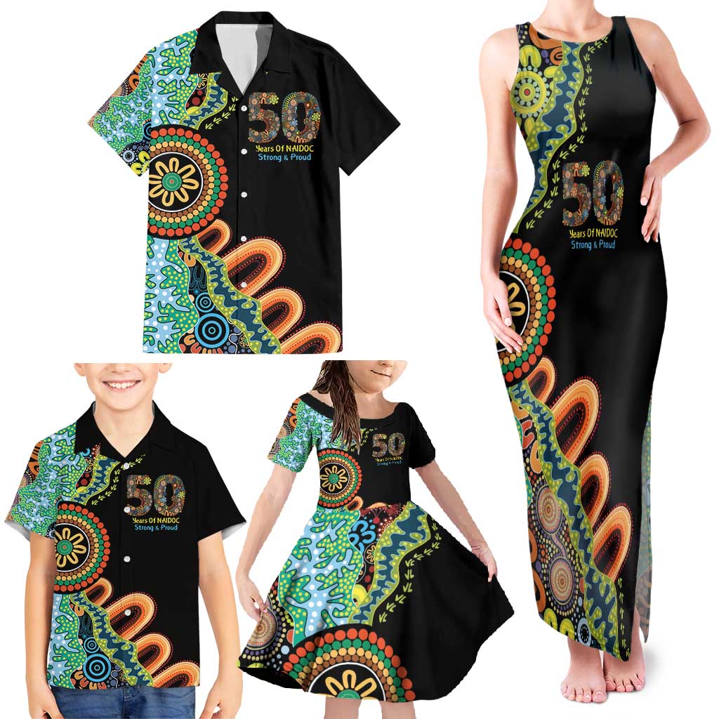 50 Years Of NAIDOC Family Matching Tank Maxi Dress and Hawaiian Shirt Strong and Proud Aboriginal Dot Painting No3