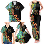 50 Years Of NAIDOC Family Matching Tank Maxi Dress and Hawaiian Shirt Strong and Proud Aboriginal Dot Painting No3