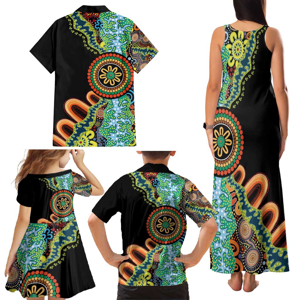 50 Years Of NAIDOC Family Matching Tank Maxi Dress and Hawaiian Shirt Strong and Proud Aboriginal Dot Painting No3