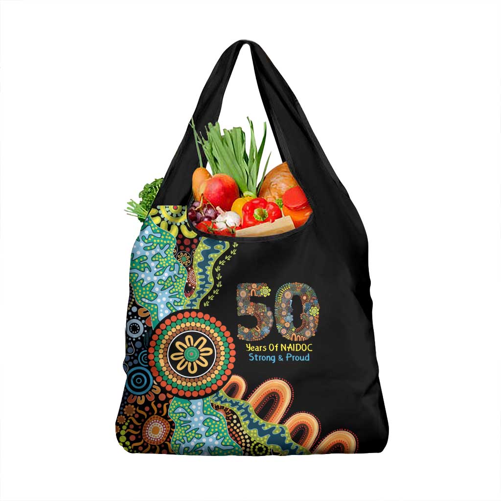 50 Years Of NAIDOC Grocery Bag Strong and Proud Aboriginal Dot Painting No3