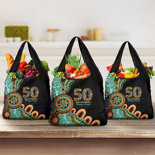 50 Years Of NAIDOC Grocery Bag Strong and Proud Aboriginal Dot Painting No3