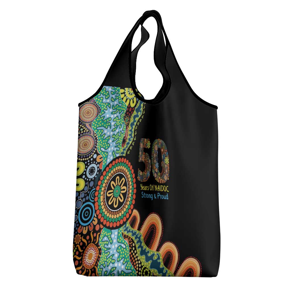 50 Years Of NAIDOC Grocery Bag Strong and Proud Aboriginal Dot Painting No3