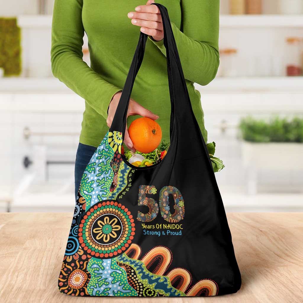 50 Years Of NAIDOC Grocery Bag Strong and Proud Aboriginal Dot Painting No3