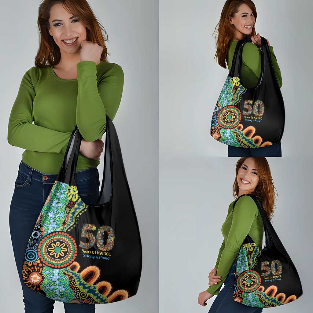 50 Years Of NAIDOC Grocery Bag Strong and Proud Aboriginal Dot Painting No3