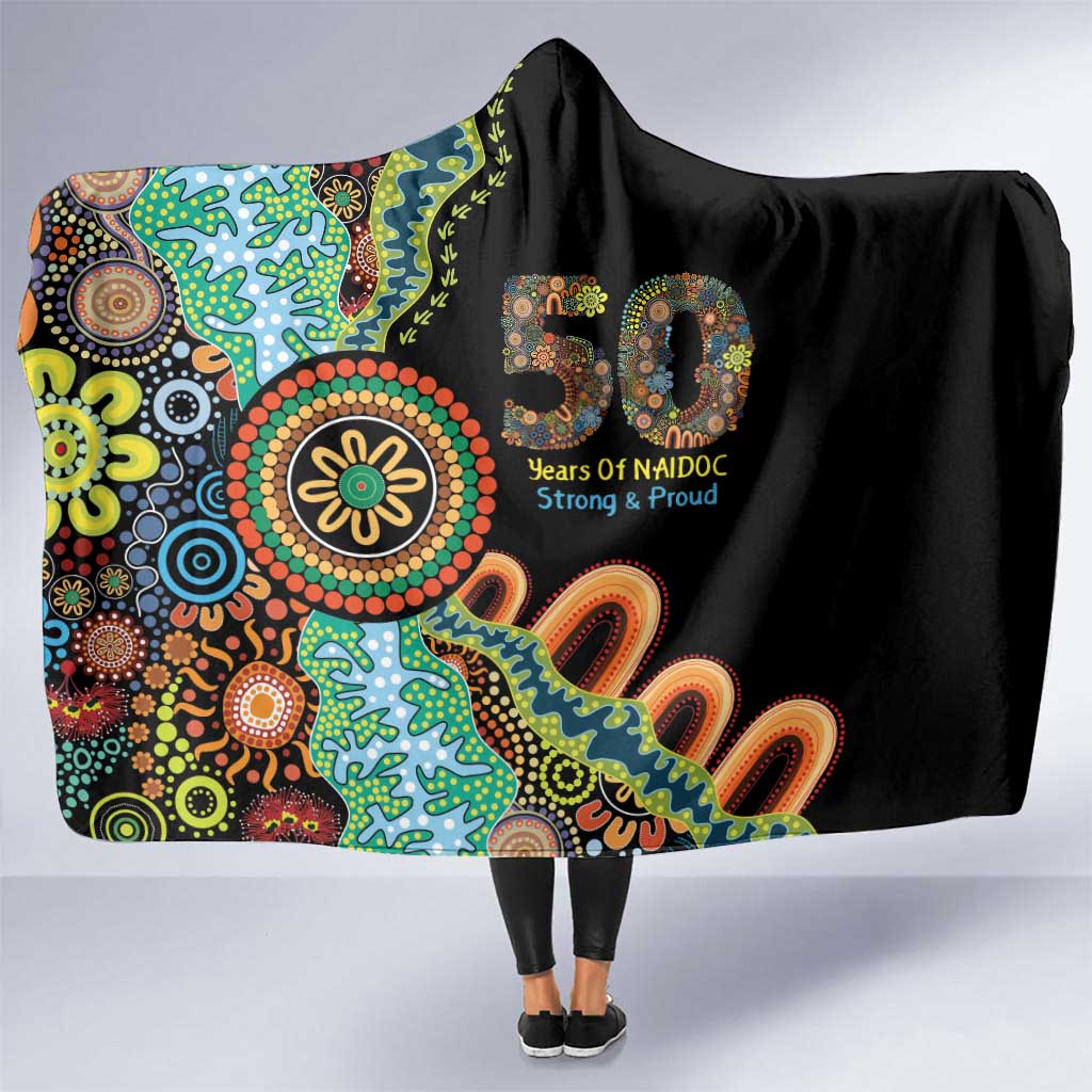 50 Years Of NAIDOC Hooded Blanket Strong and Proud Aboriginal Dot Painting No3
