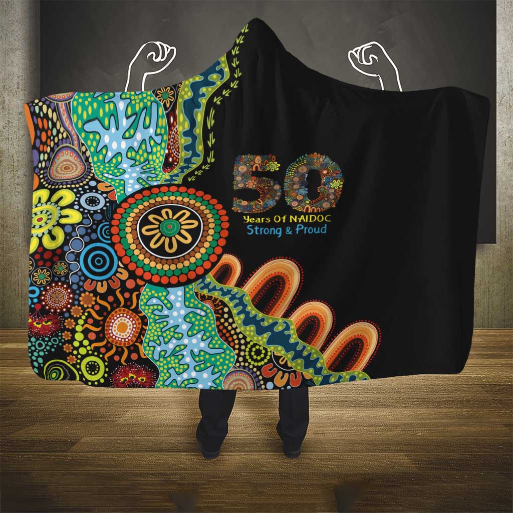 50 Years Of NAIDOC Hooded Blanket Strong and Proud Aboriginal Dot Painting No3