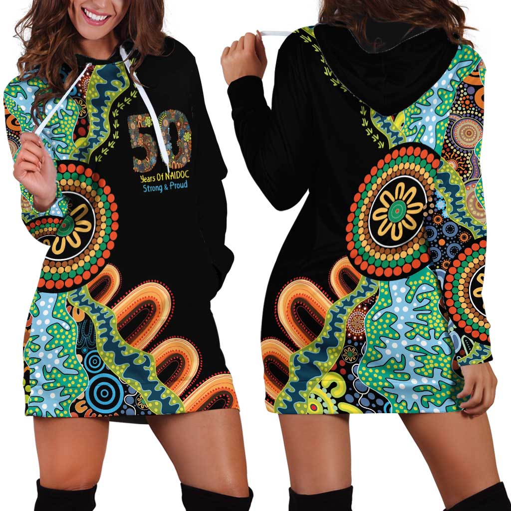 50 Years Of NAIDOC Hoodie Dress Strong and Proud Aboriginal Dot Painting No3