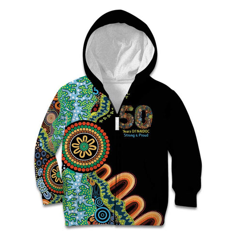 50 Years Of NAIDOC Kid Hoodie Strong and Proud Aboriginal Dot Painting No3