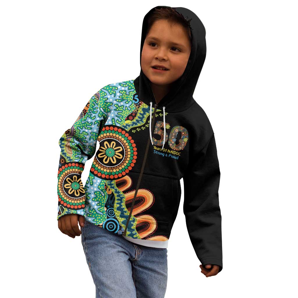 50 Years Of NAIDOC Kid Hoodie Strong and Proud Aboriginal Dot Painting No3