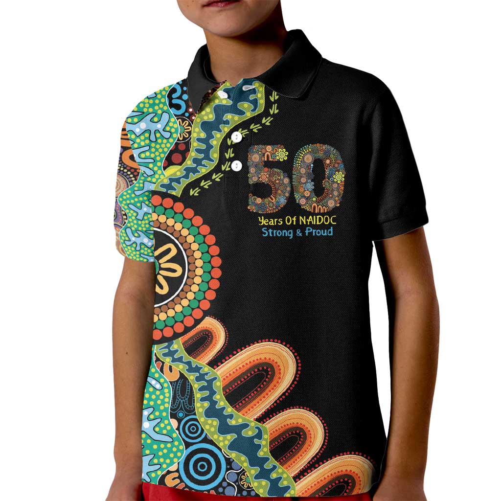 50 Years Of NAIDOC Kid Polo Shirt Strong and Proud Aboriginal Dot Painting No3