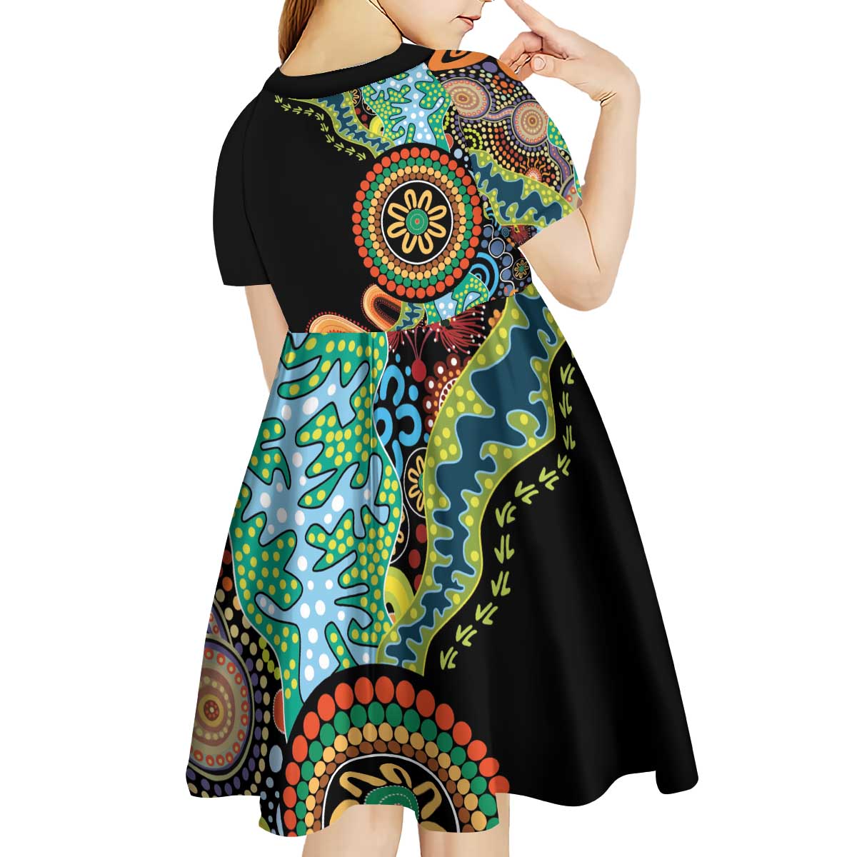 50 Years Of NAIDOC Kid Short Sleeve Dress Strong and Proud Aboriginal Dot Painting No3